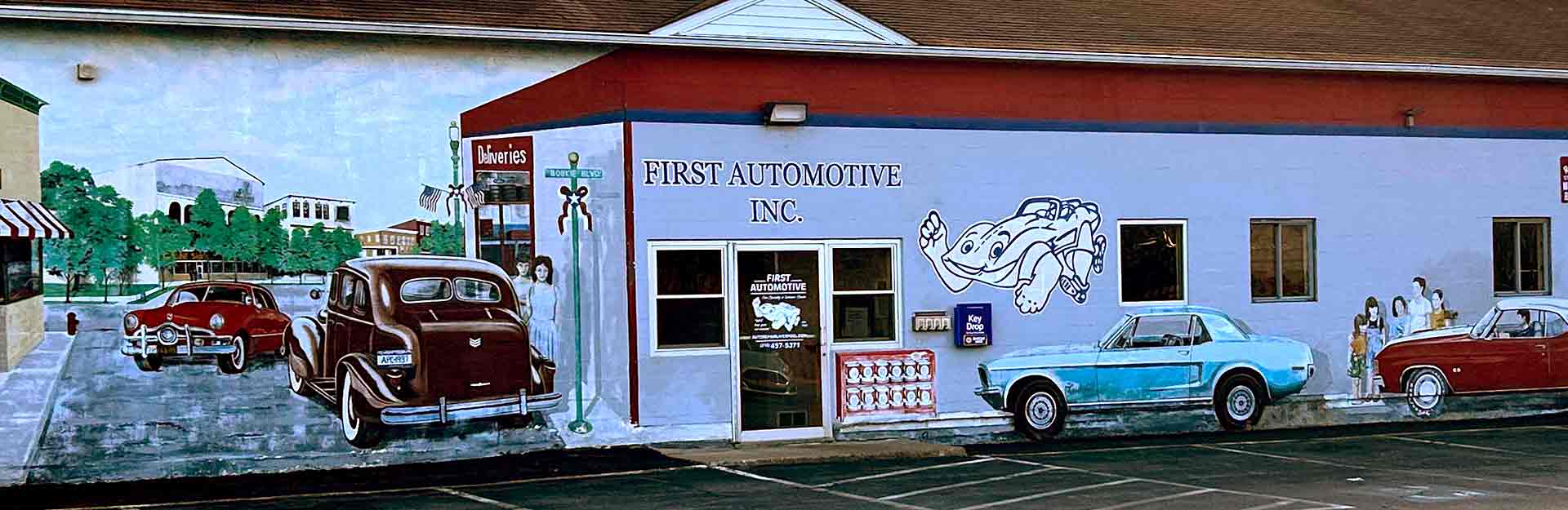 auto repair near liverpool ny First Automotive building mural